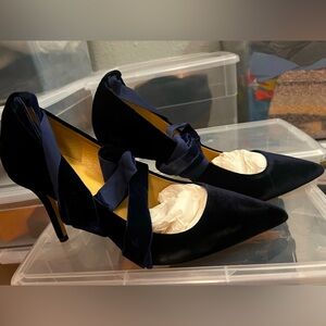 Jcrew ankle wrap heels, navy blue velvet, size 9